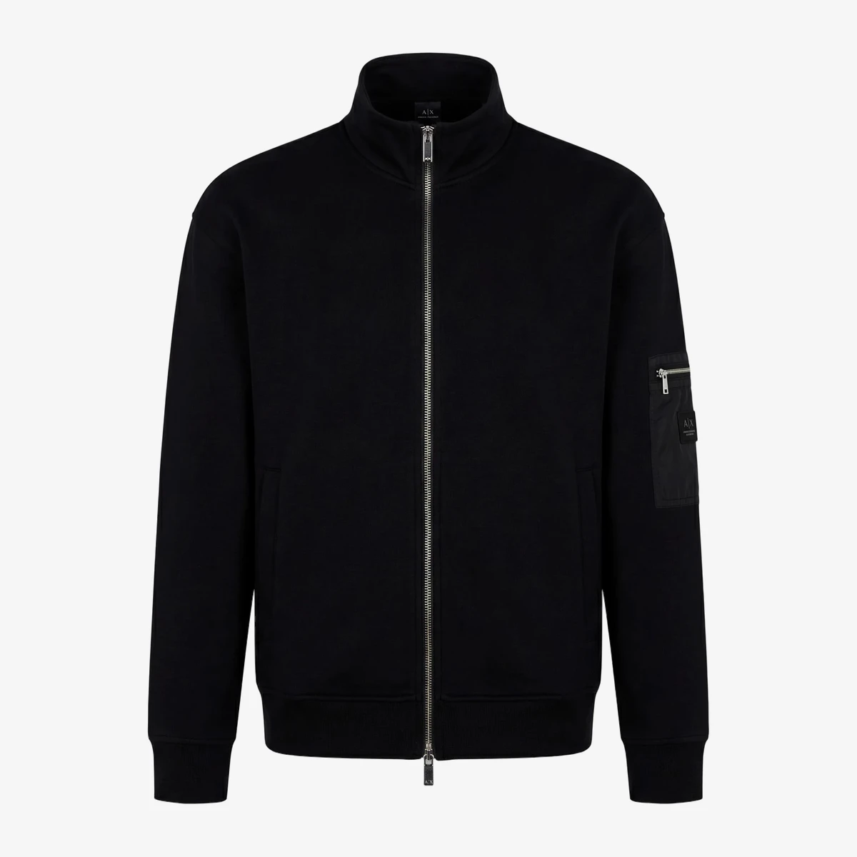Armani Exchange Zip-Up Sweatshirt with Sleeve Pocket in Black