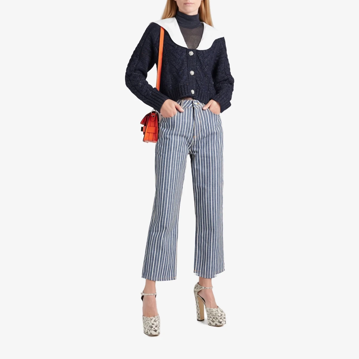 Poplin-Trimmed Donegal Cable-Knit Cardigan вид 2