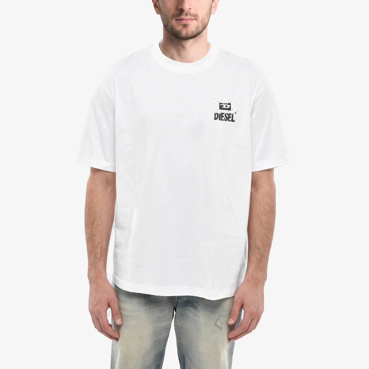 Diesel Cotton Crewneck T-Shirt with Contrast Prints in Multicolour