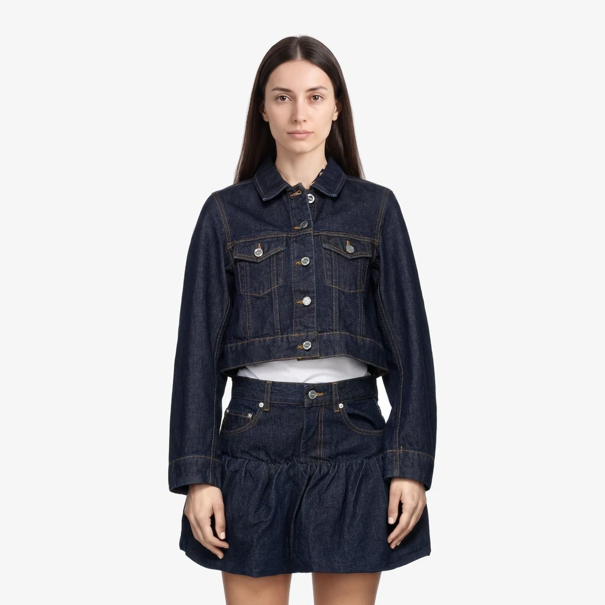 GANNI Cropped Denim Jacket in Navy