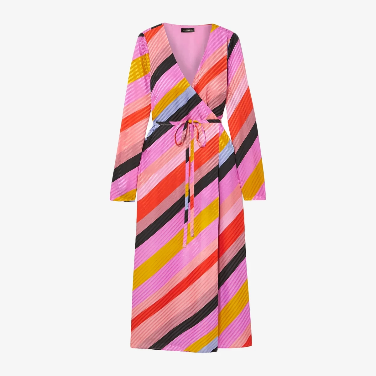 Stine Goya Striped Silk-Jacquard Wrap Dress in Pink
