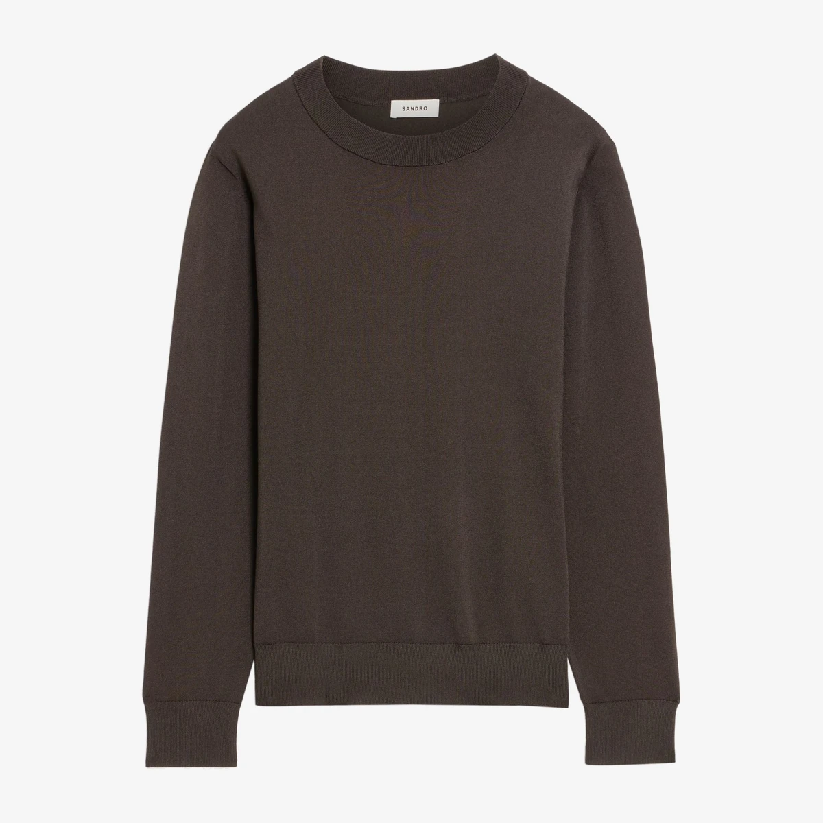 Sandro Crew Neck Knit Sweater in Dark Brown