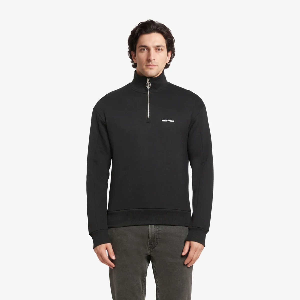 NUDE PROJECT Half-Zip Sweater in Black
