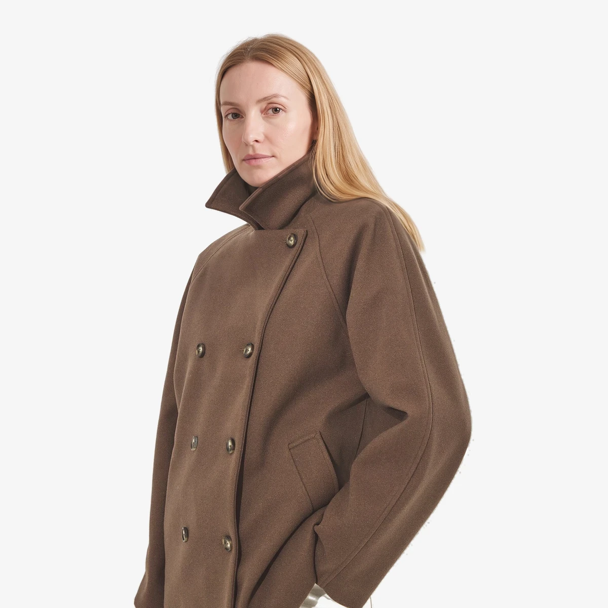 NA-KD Double Breasted Short Coat in Brown