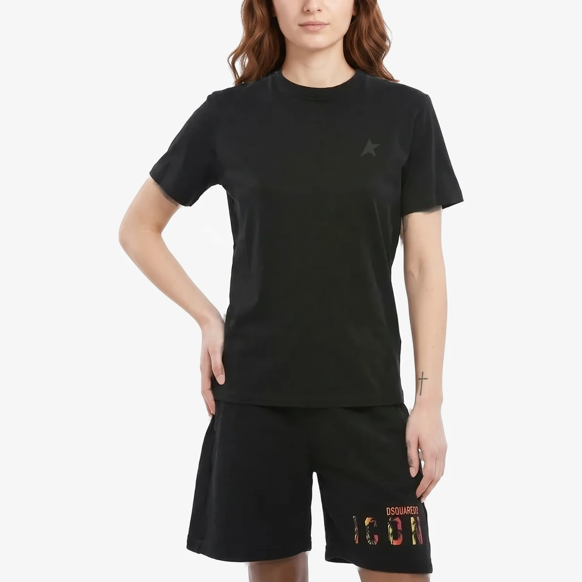 Golden Goose STAR Cotton Crew-neck T-shirt with Ton On Ton Monogram in Black