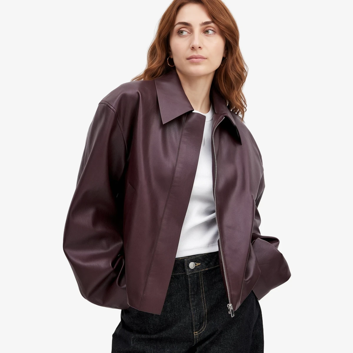 NA-KD Short Faux-Leather Jacket in Burgundy