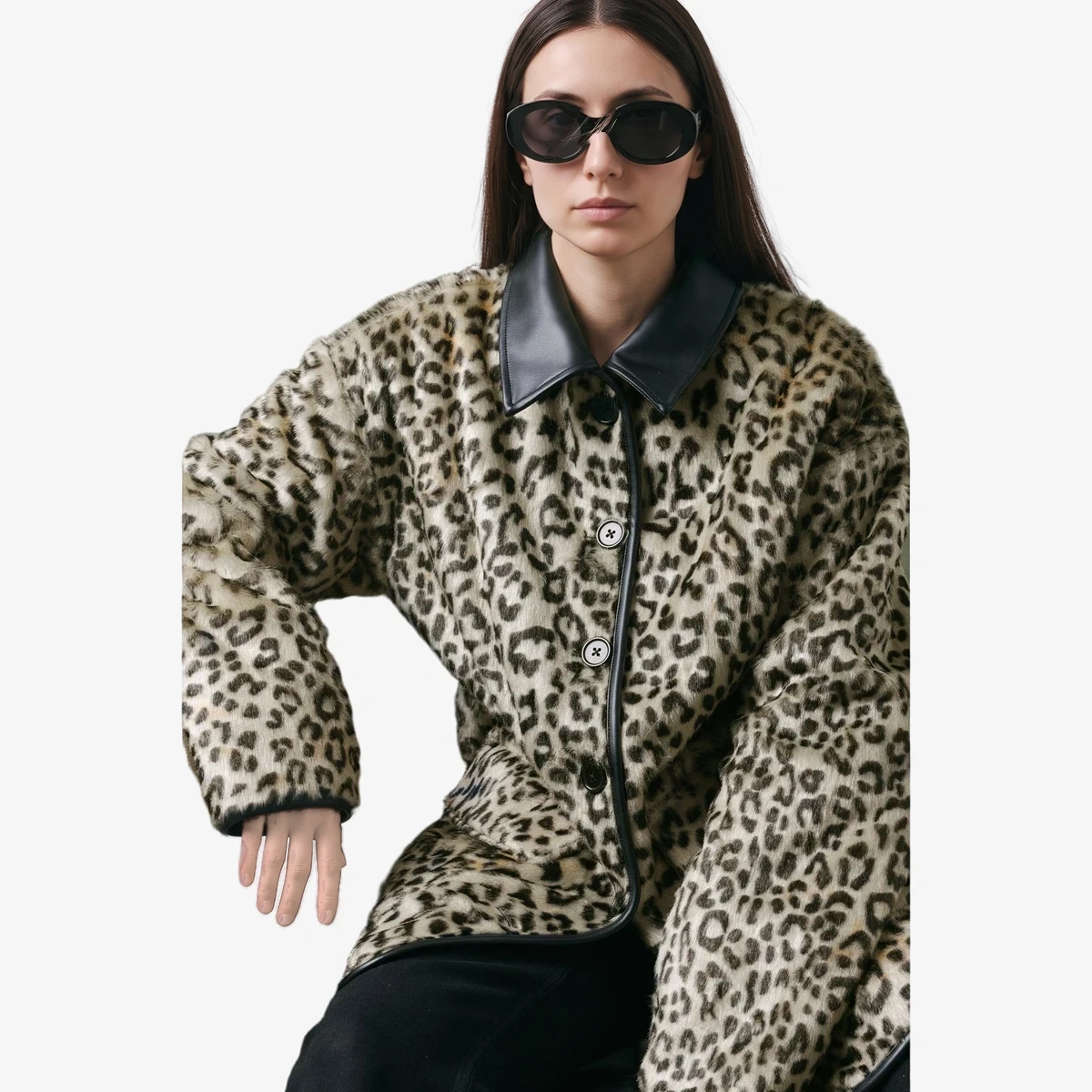 NA-KD Leo Short Faux Fur Jacket in Multicolour