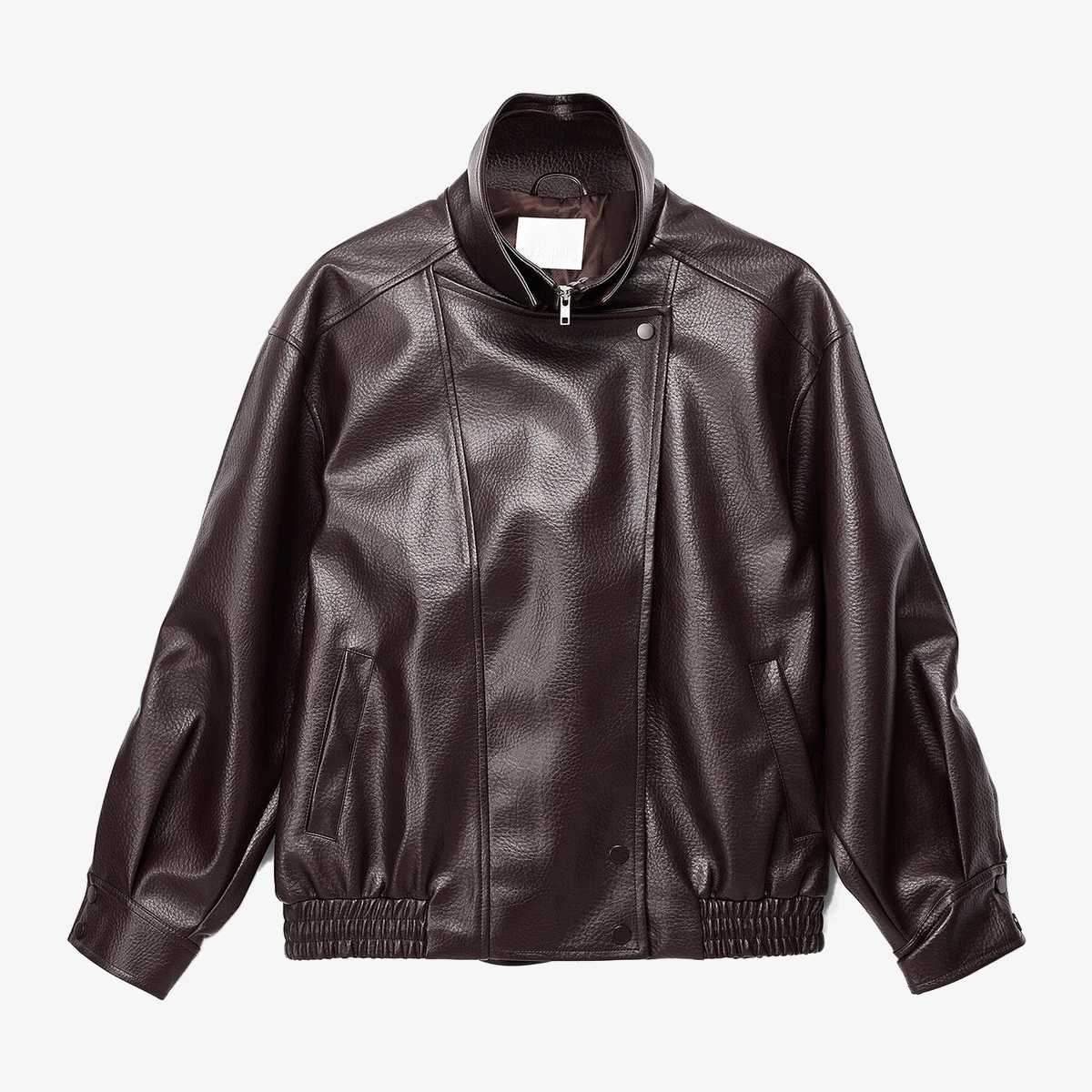 NA-KD High Neck Faux Leather Jacket in Dark Brown
