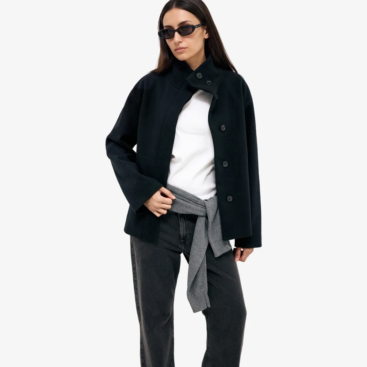 NA-KD High Neck Short Coat in Black