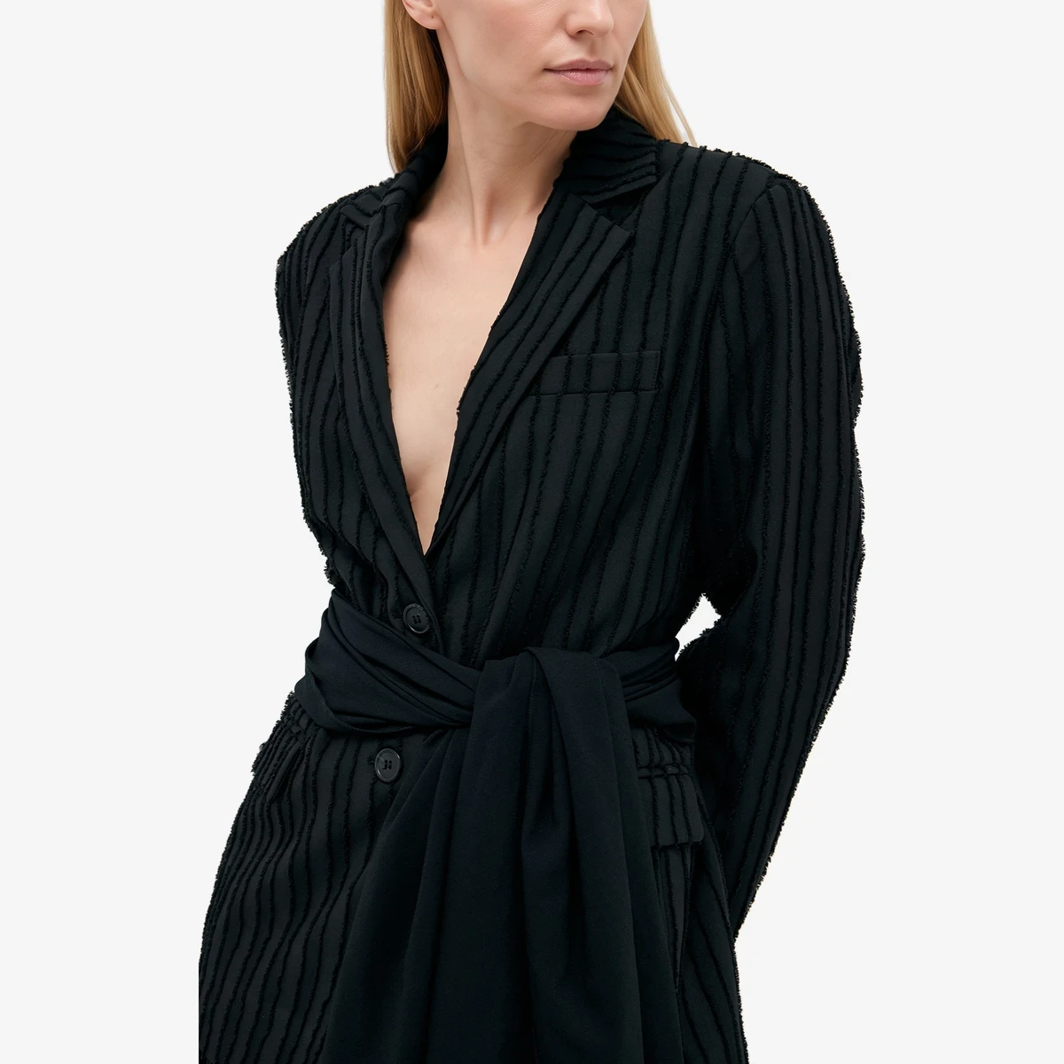 NA-KD Oversized Textured Stripe Blazer in Black