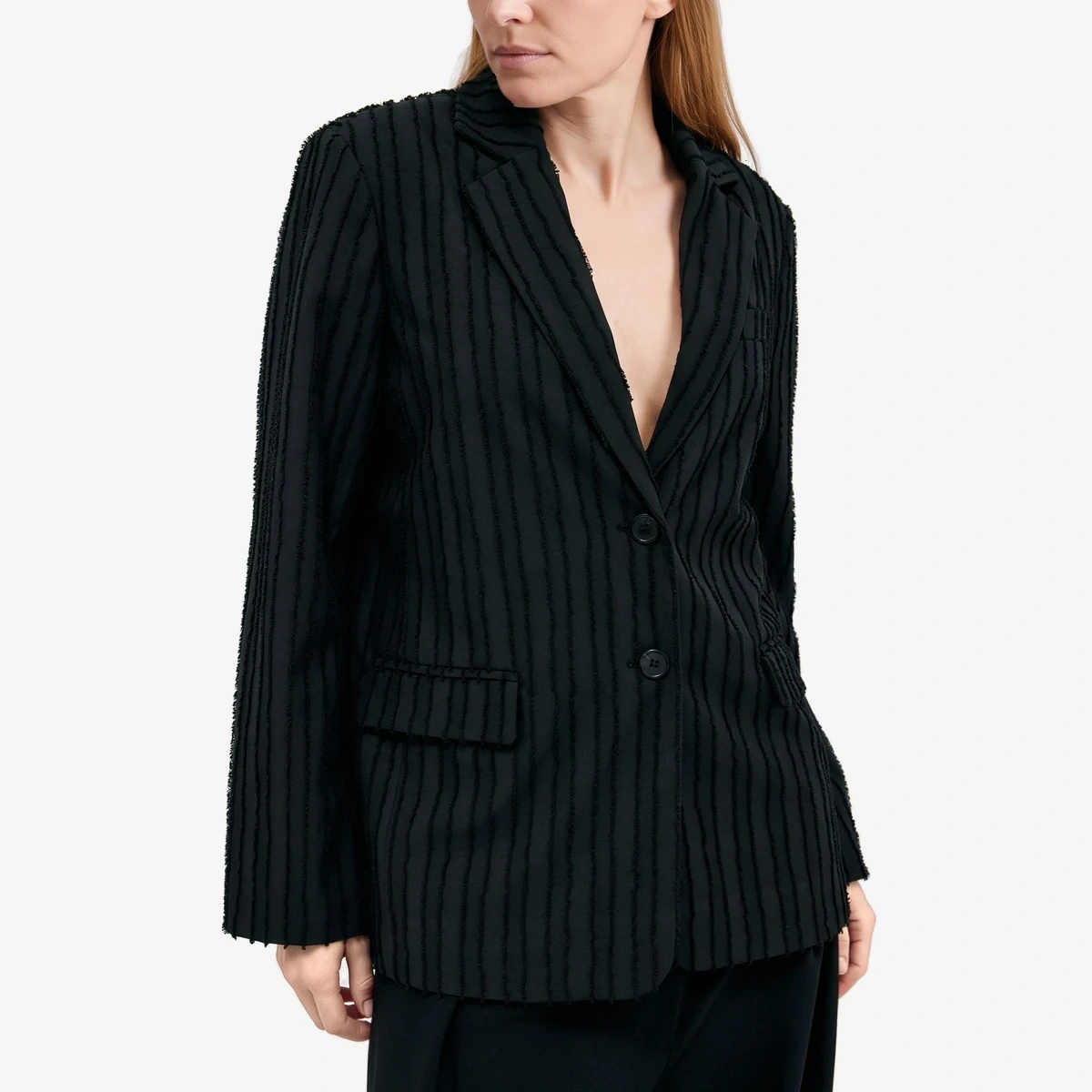 Oversized Textured Stripe Blazer view 3