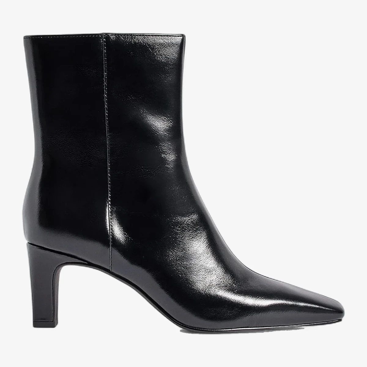 NA-KD Square-Toe Leather Ankle Boots in Black