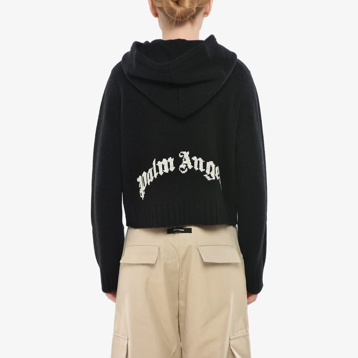 Palm Angels Wool-Blend Knit with Hood and Contrast Logo in Black