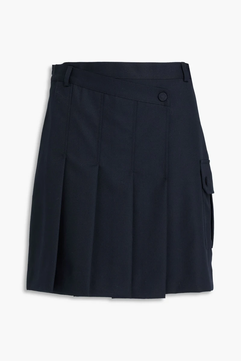 Sandro Wrap-Effect Pleated Twill Mini Skirt in Blue