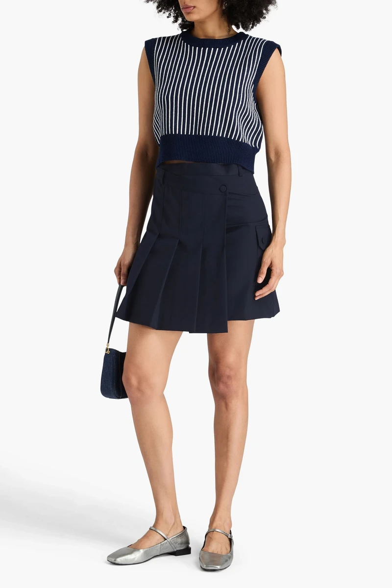 Wrap-Effect Pleated Twill Mini Skirt view 2