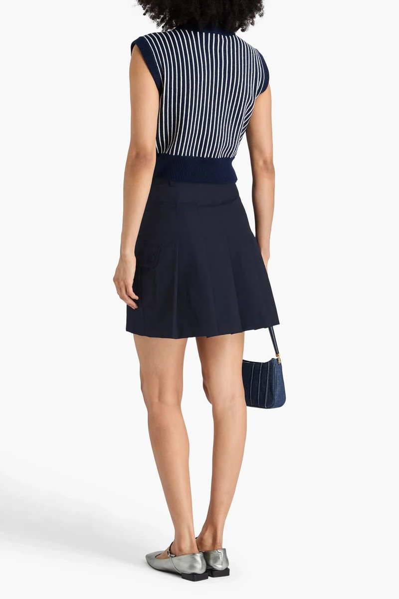 Wrap-Effect Pleated Twill Mini Skirt view 3