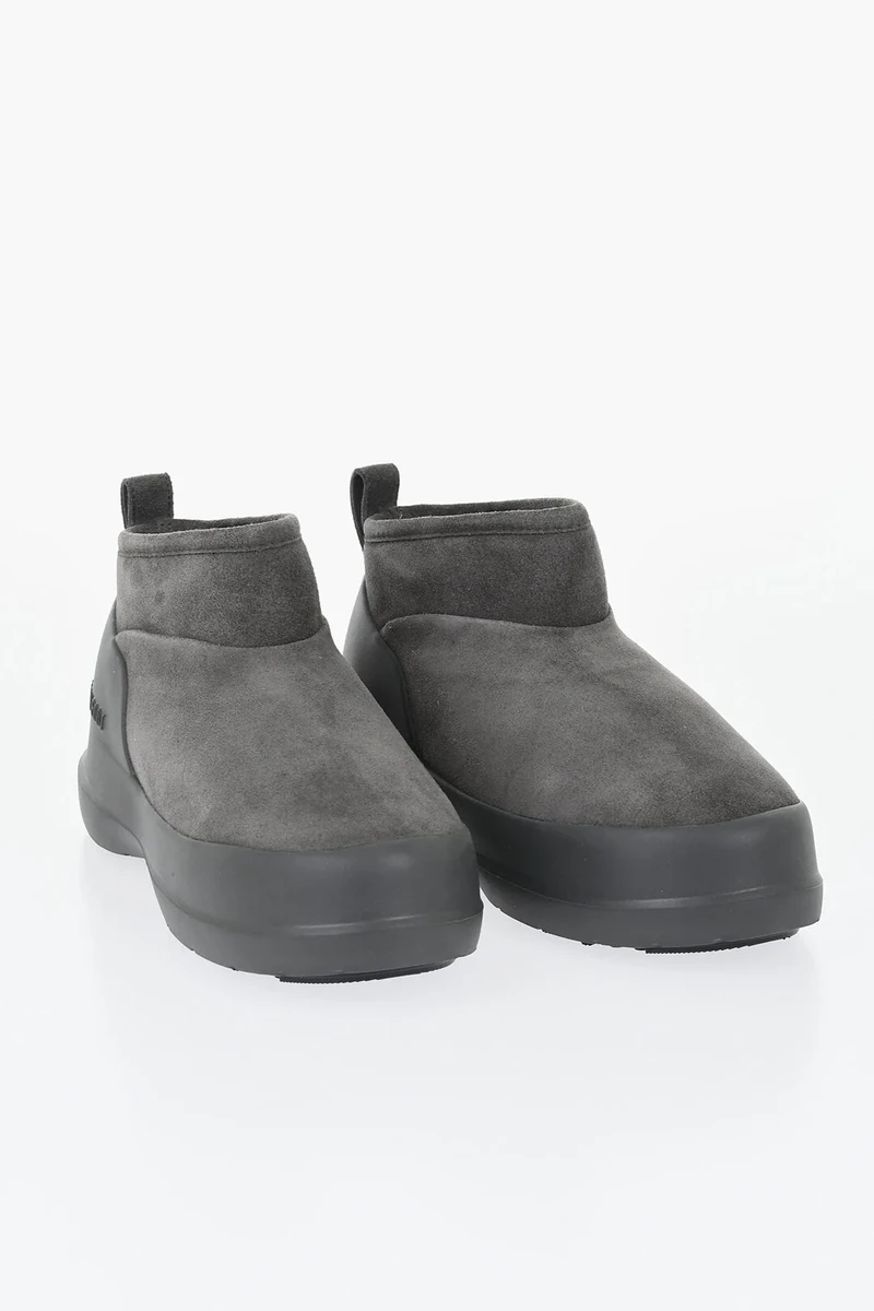 Moon Boot Suede Ankle Boots LUNA with Rubber Sole in Grey