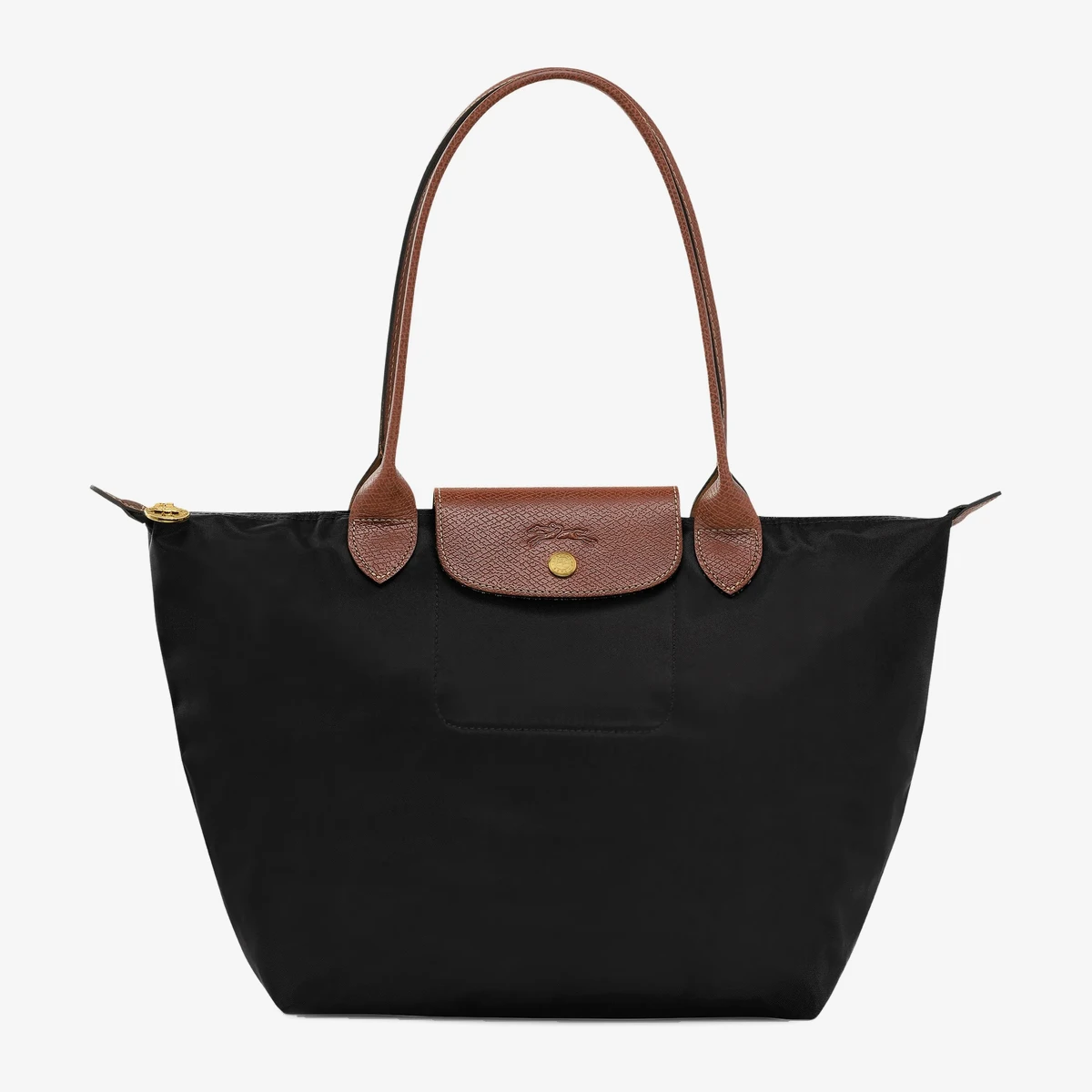 Longchamp M Le Pliage Leather-Trim Tote Bag in Black