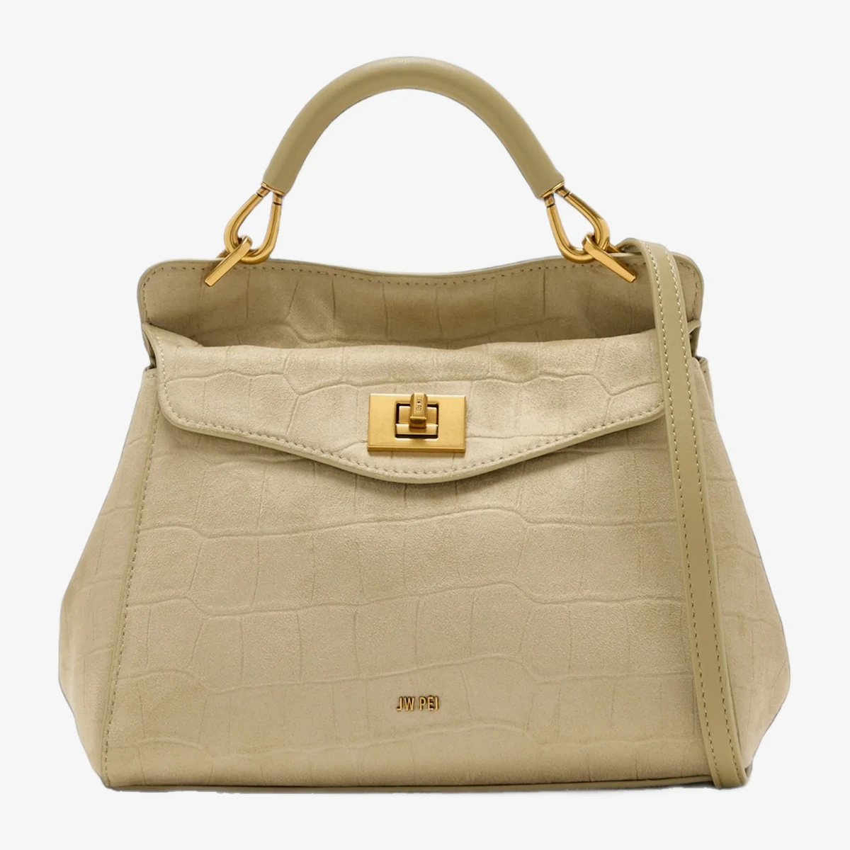 JW Pei Lucia Croc-Effect Shoulder Bag in Neutrals