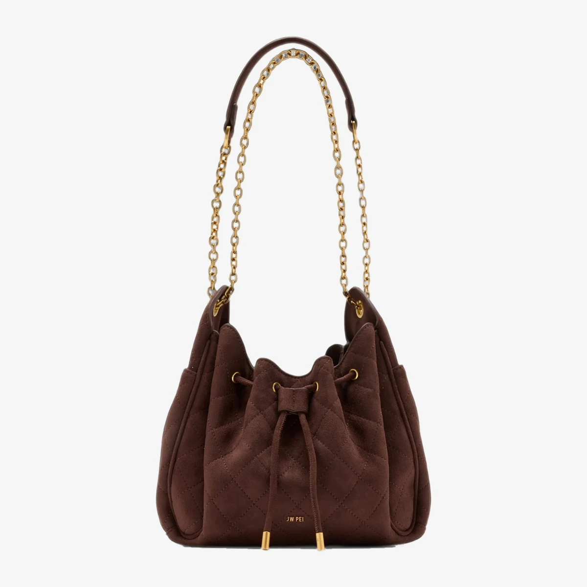 JW Pei Rowan Quilted Chain Bucket Bag in Brown