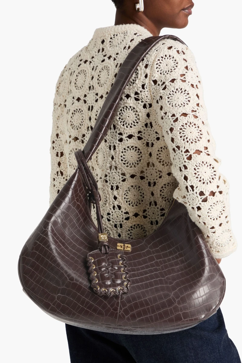 Bou croc-effect leather-blend shoulder bag вид 2