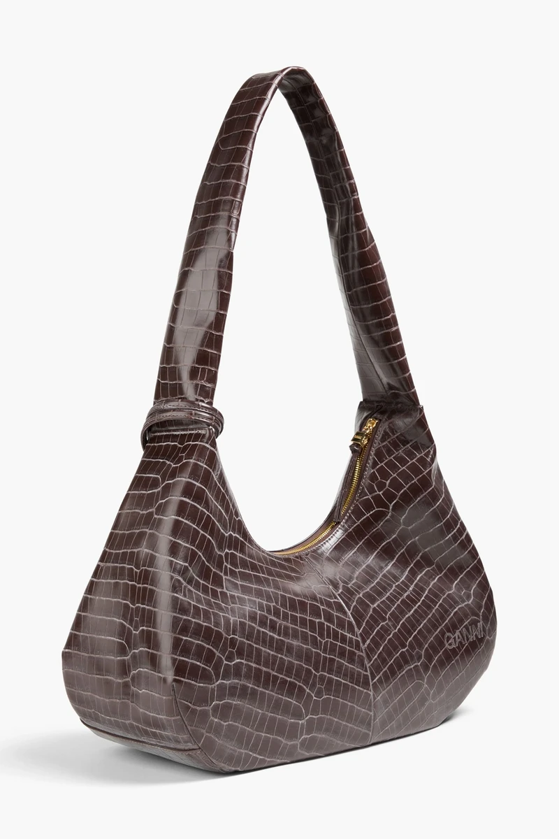 Bou croc-effect leather-blend shoulder bag вид 3