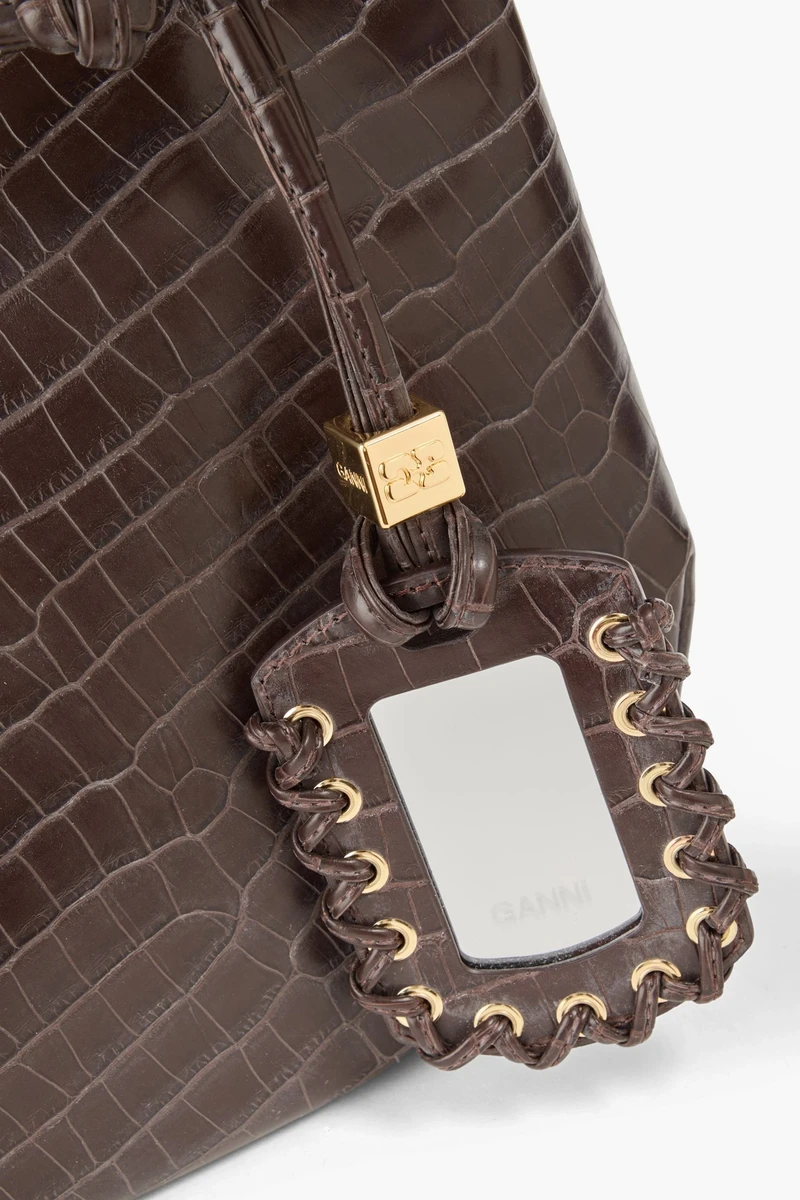 Bou croc-effect leather-blend shoulder bag вид 4