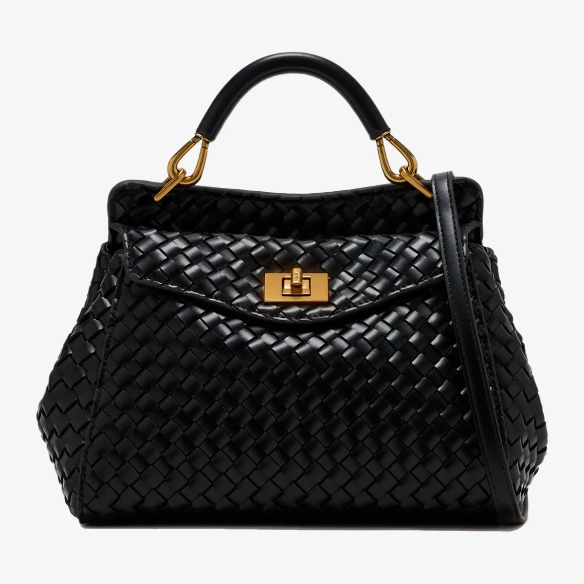 JW Pei Lucia Top-Handle Woven Tote Bag in Black