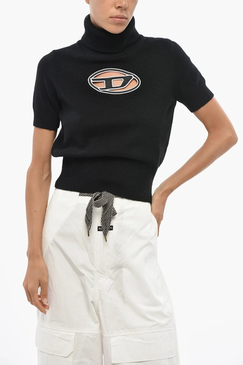 Diesel Wool And Cashmere High-Neck Knit Sweater M-ARGARET With Logo Cut-Out in Black