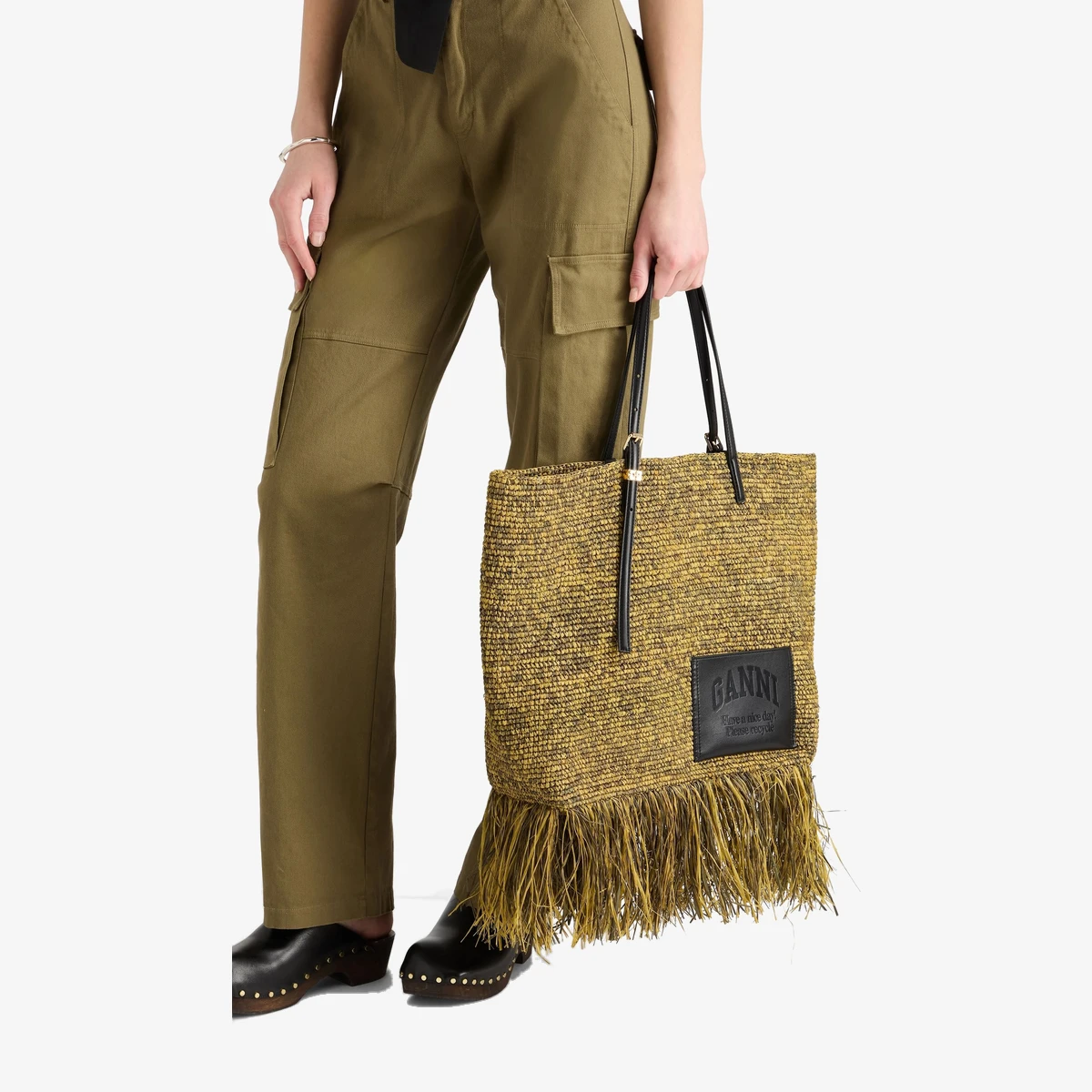 Fringed raffia tote ხედი 2