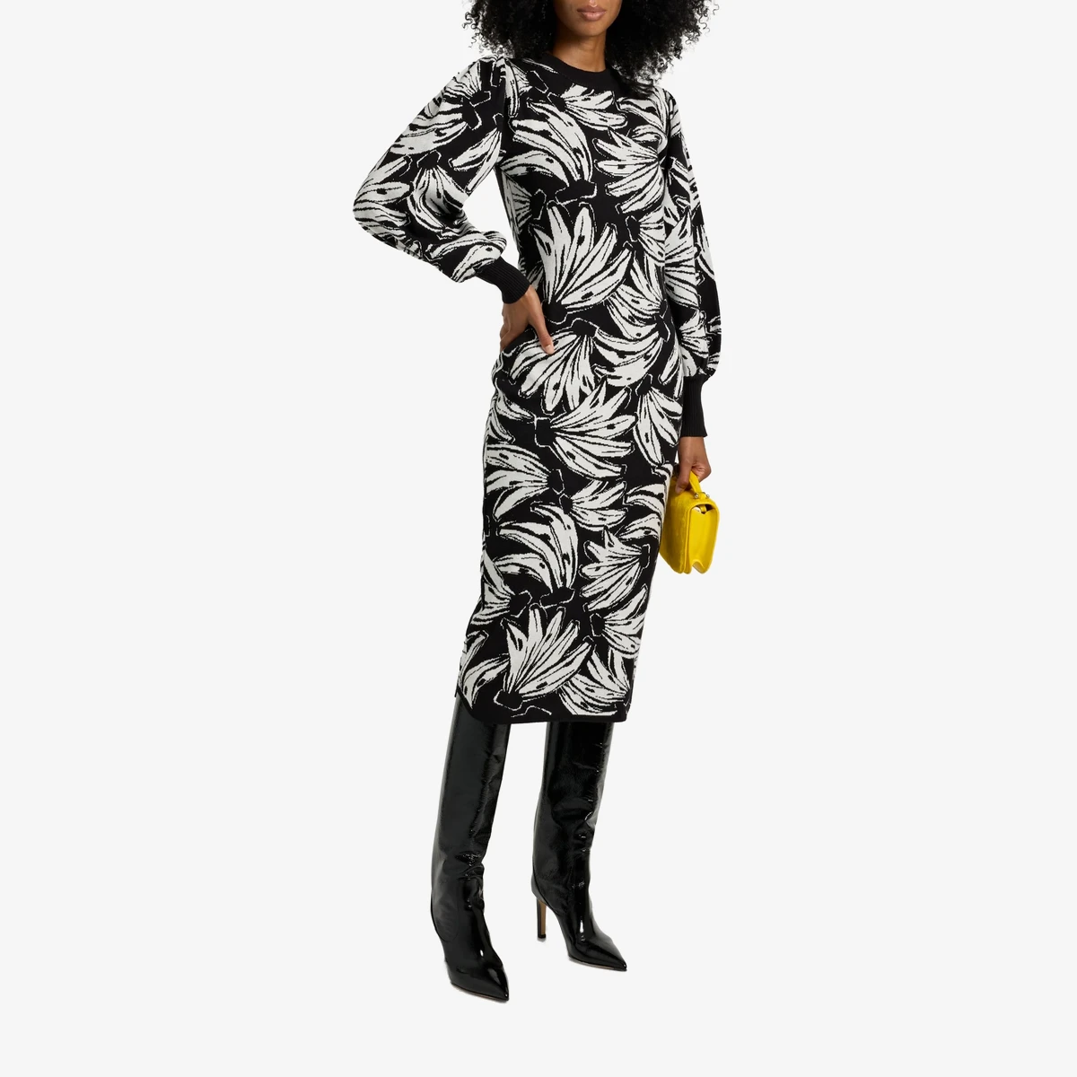 Farm Rio Jacquard-Knit Midi Dress in Black