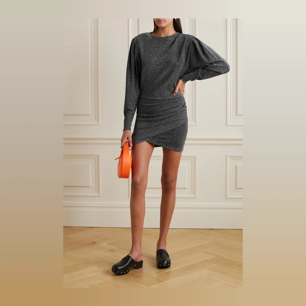 Marant Étoile Benedicte Gathered Metallic Stretch-Jersey Mini Dress — Серебристый