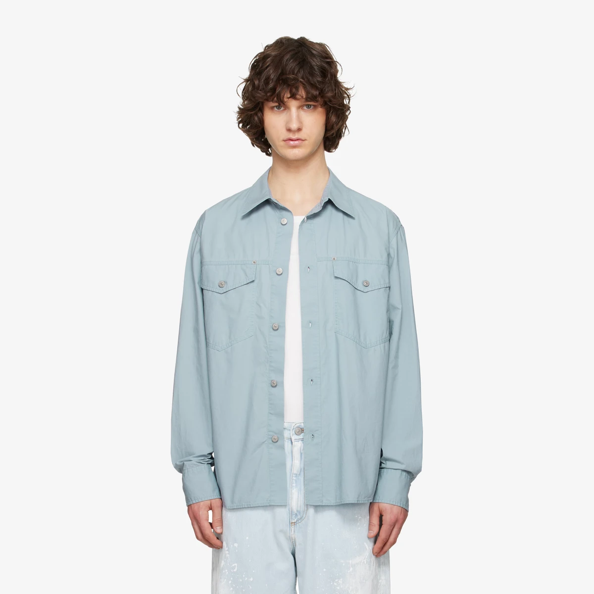 MM6 Maison Margiela Blue Long-Sleeved Shirt in Blue