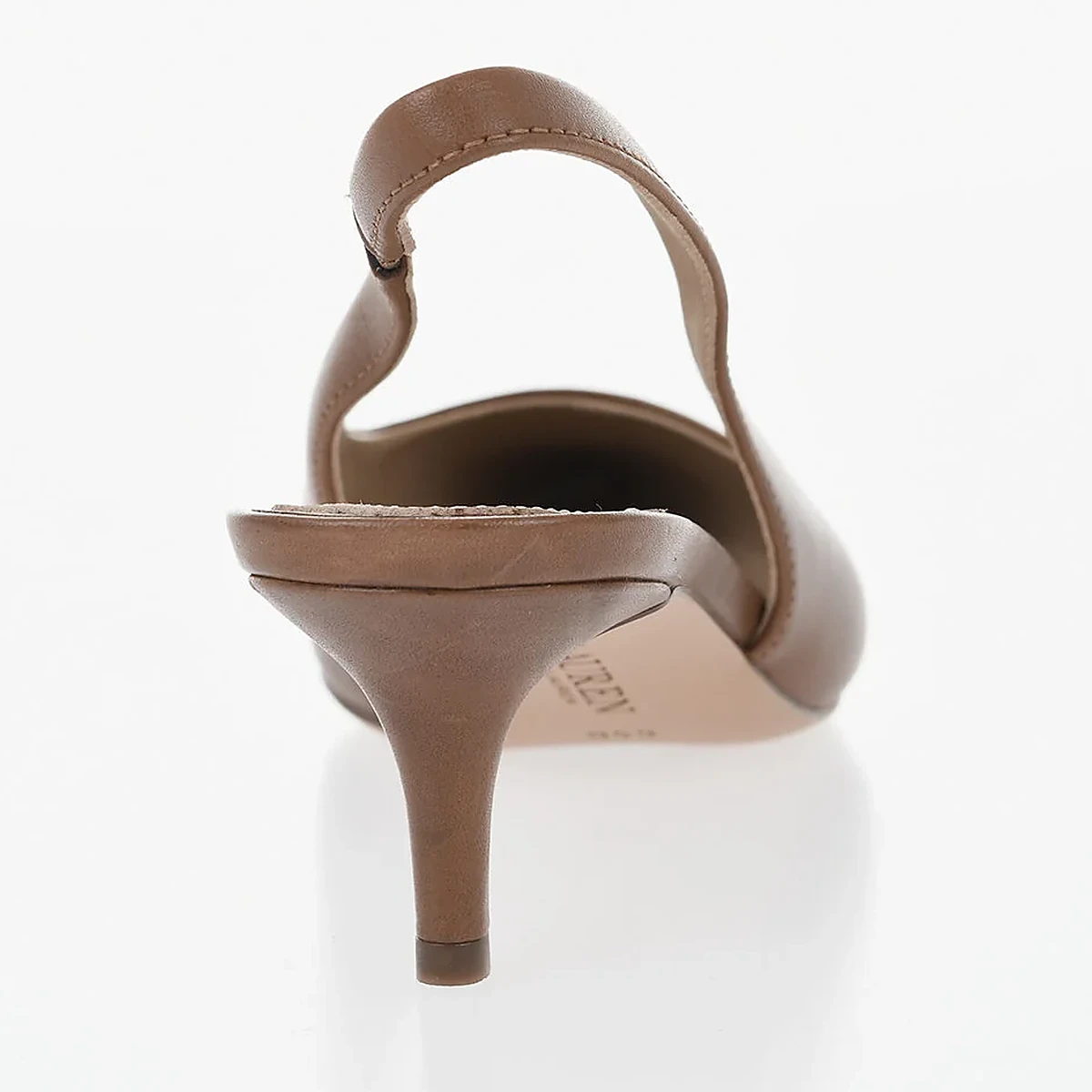 Polo Ralph Lauren LAUREN Leather Slingback Solid Color with 6 cm Kitten Heel in Brown