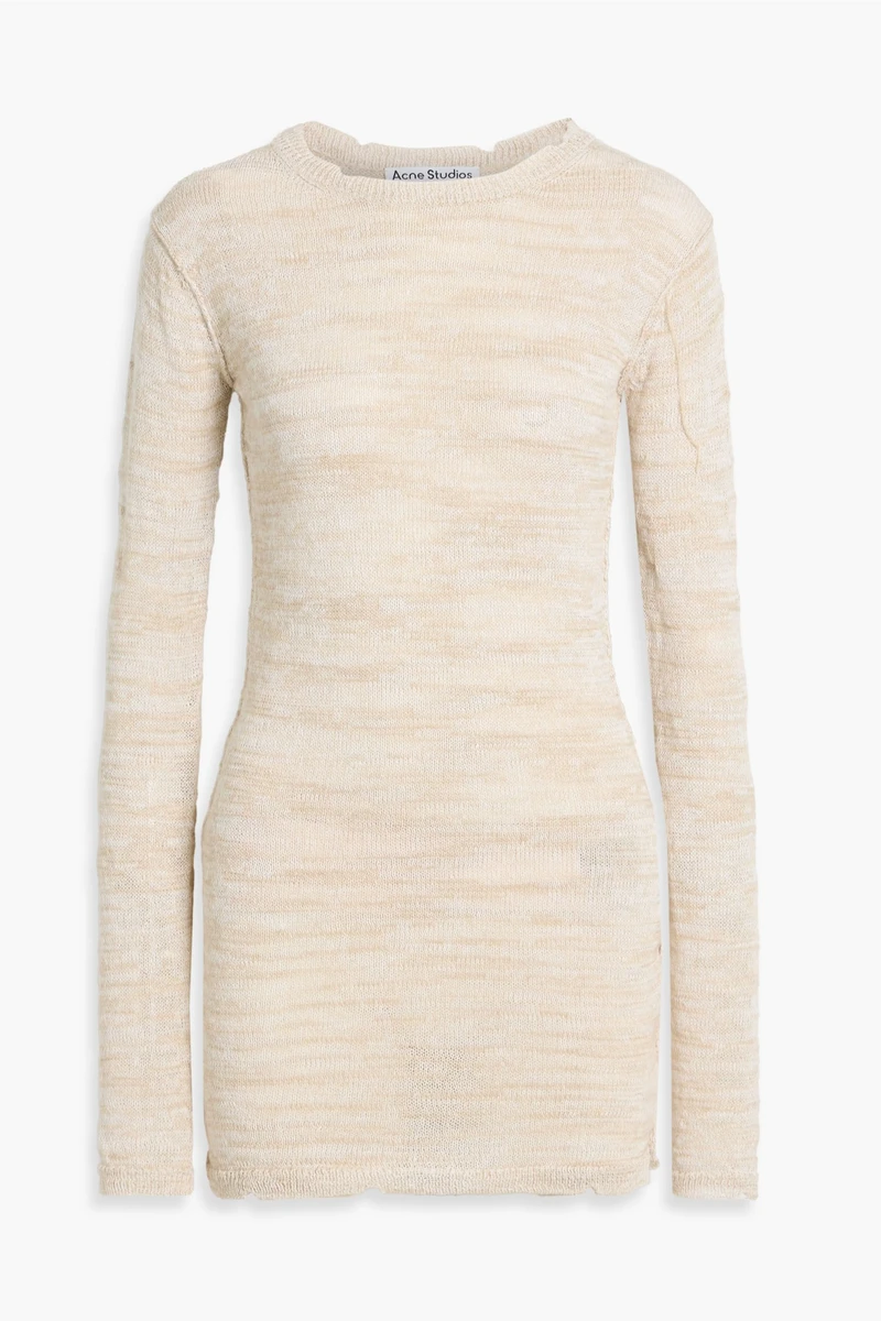 Acne Studios Linen-Blend Crew Neck Sweater in Beige