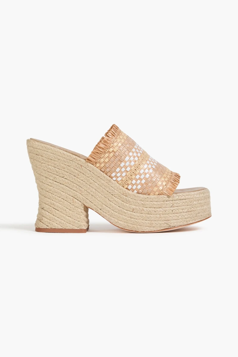 Farm Rio Faux Raffia Platform Sandals in Beige