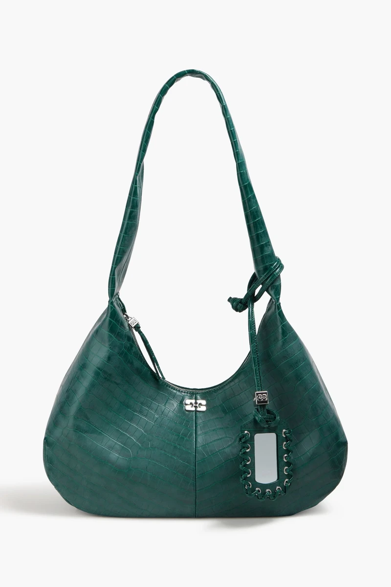 GANNI Bou leather-blend shoulder bag in Green