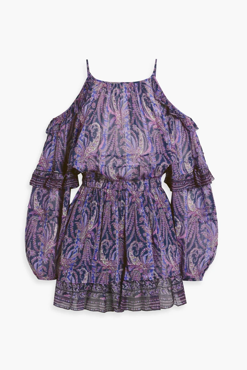Isabel Marant Gabinia Paisley-Print Cotton and Silk-Blend Crepon Mini Dress in Purple