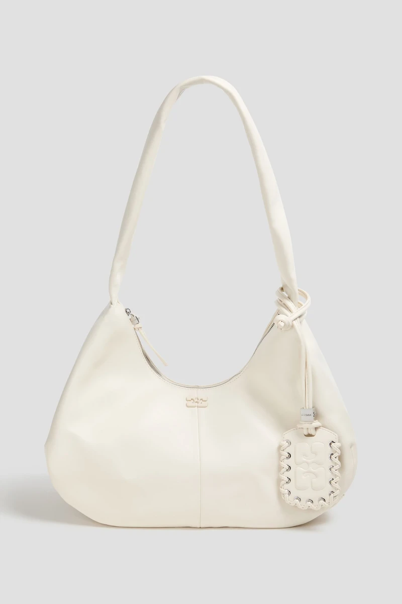 GANNI Bou medium leather-blend shoulder bag in White