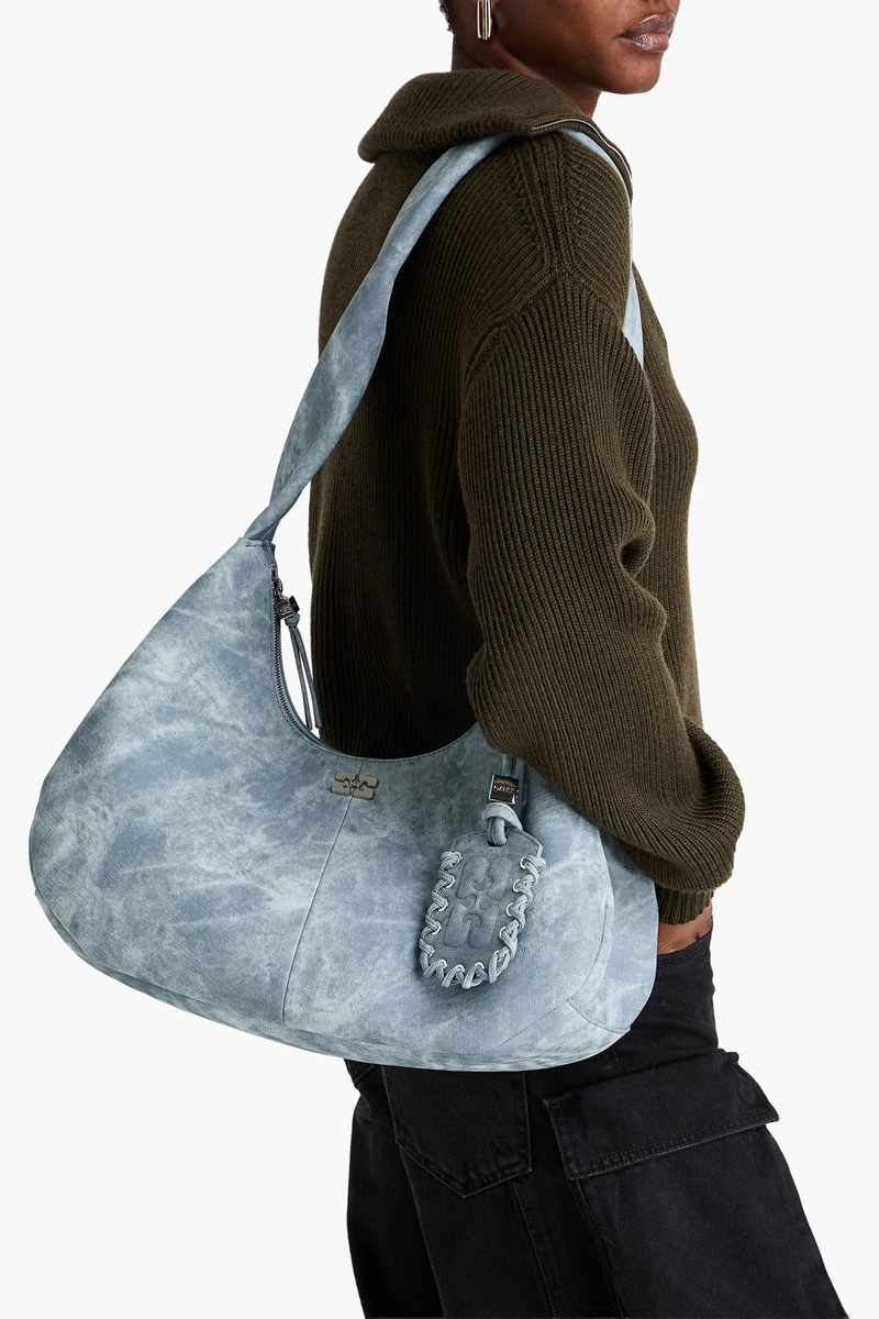 Bou medium denim-effect print shoulder bag ხედი 2