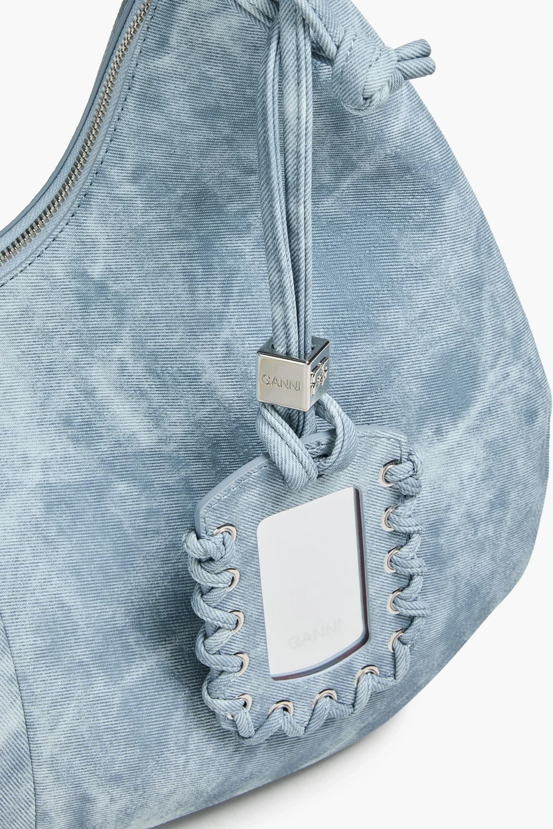 Bou medium denim-effect print shoulder bag ხედი 4