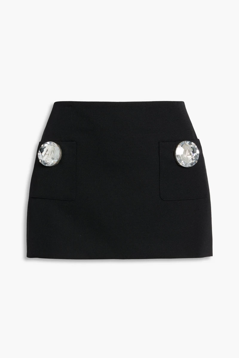 Area Embellished Wool-Twill Mini Skirt in Black