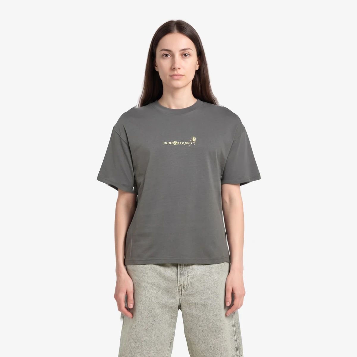 NUDE PROJECT Douro Crew-Neck T-Shirt with Back Print in Grey