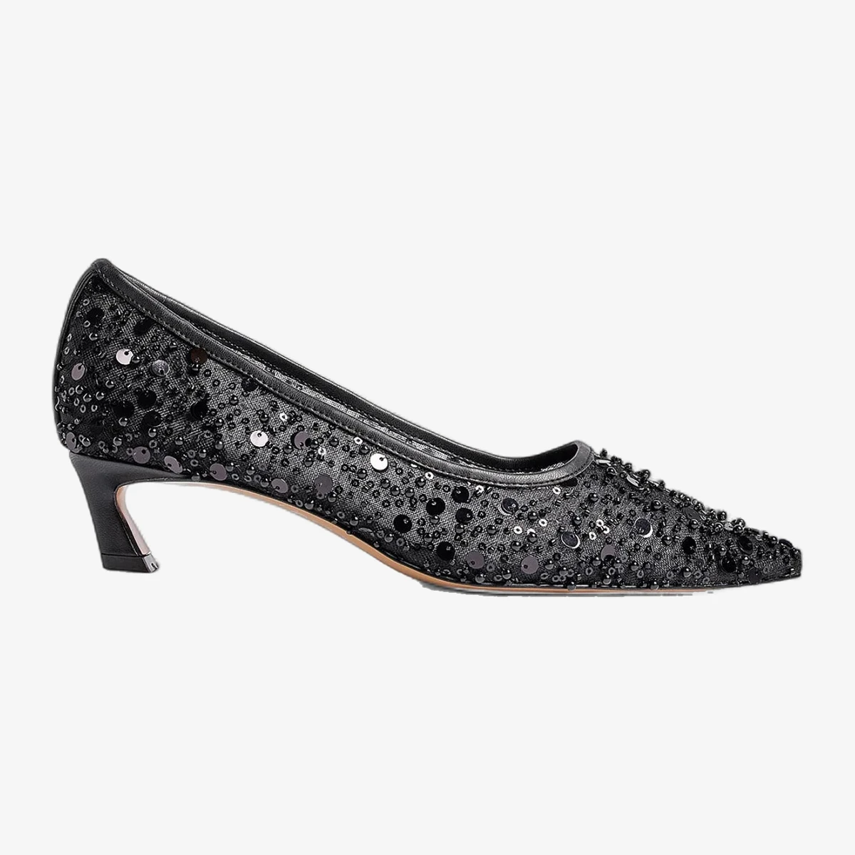 NA-KD Sequin Mesh Kitten-Heel Pumps in Black