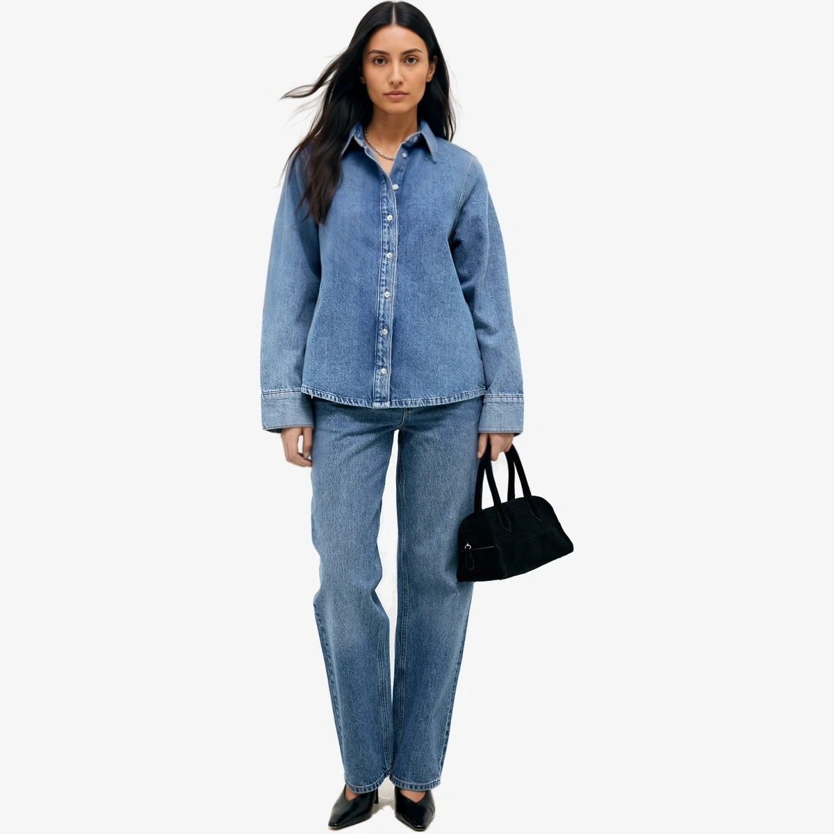 NA-KD Classic Denim Shirt in Denim Blue