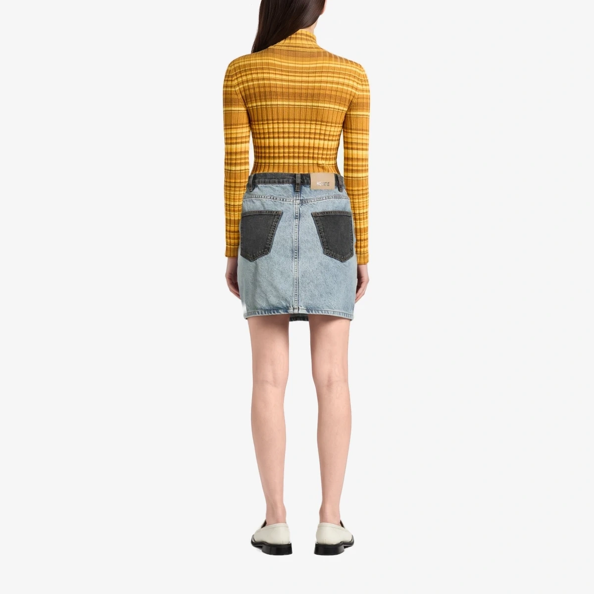 Two-Tone Denim Mini Skirt view 3