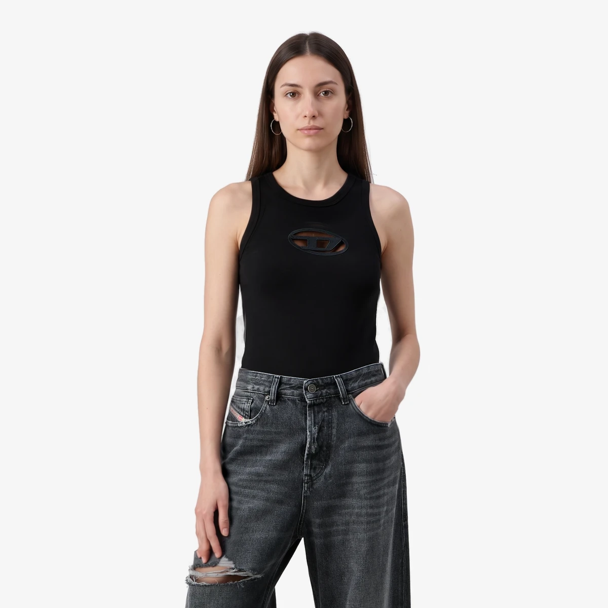 Diesel T-Lynys Ribbed Tank Top with Oval D Logo — Чёрный