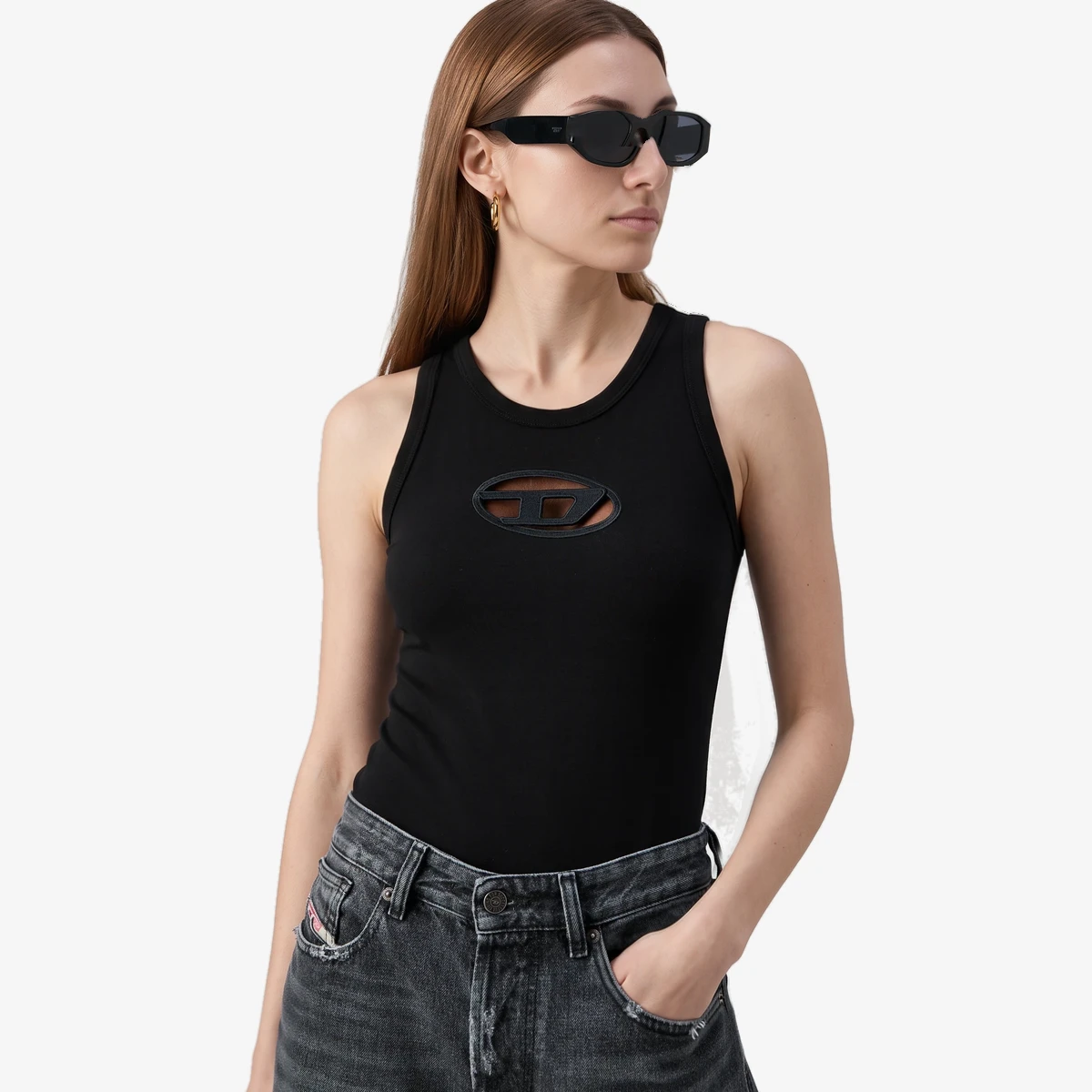 T-Lynys Ribbed Tank Top with Oval D Logo view 3