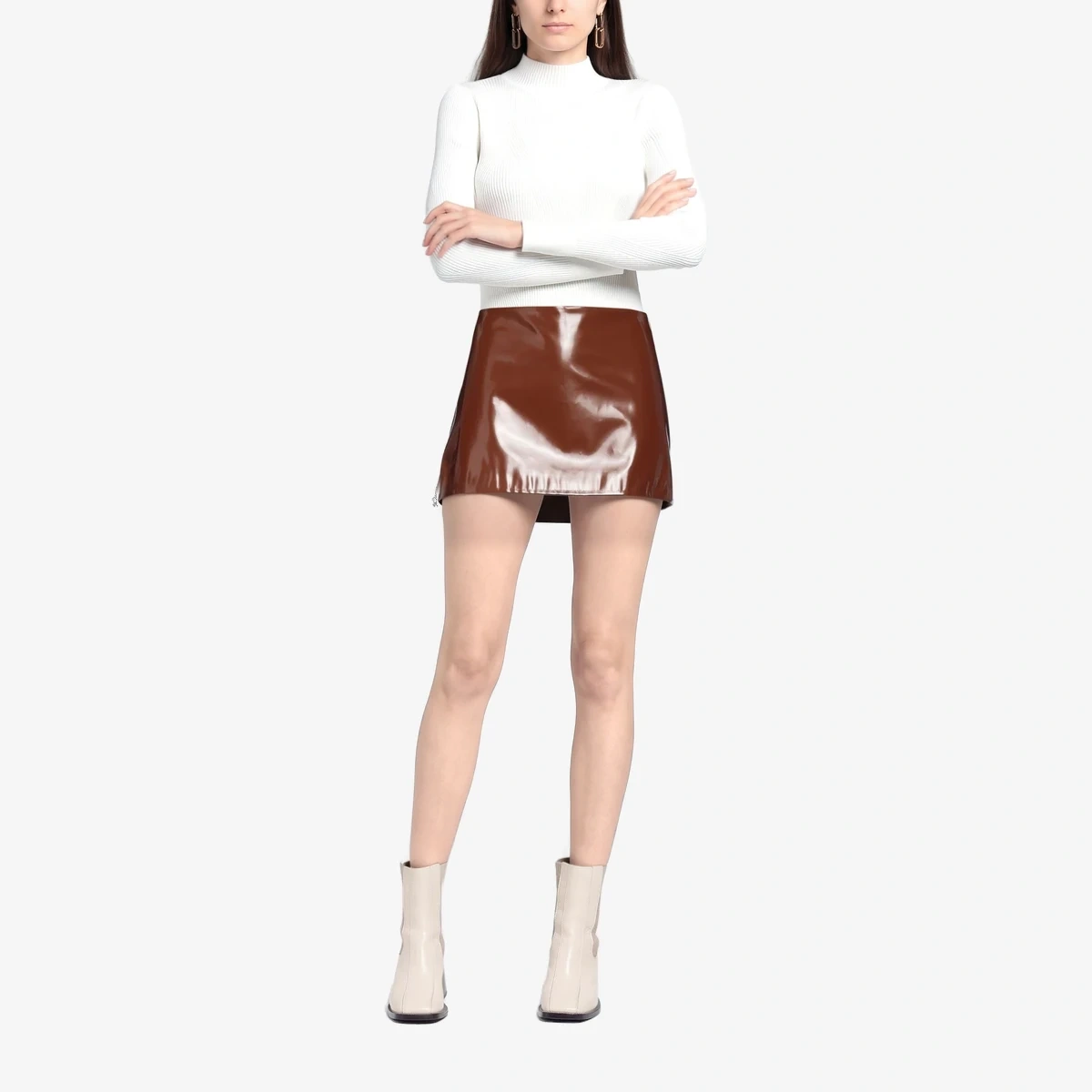 Glossy Faux Leather A-Line Mini Skirt ხედი 2