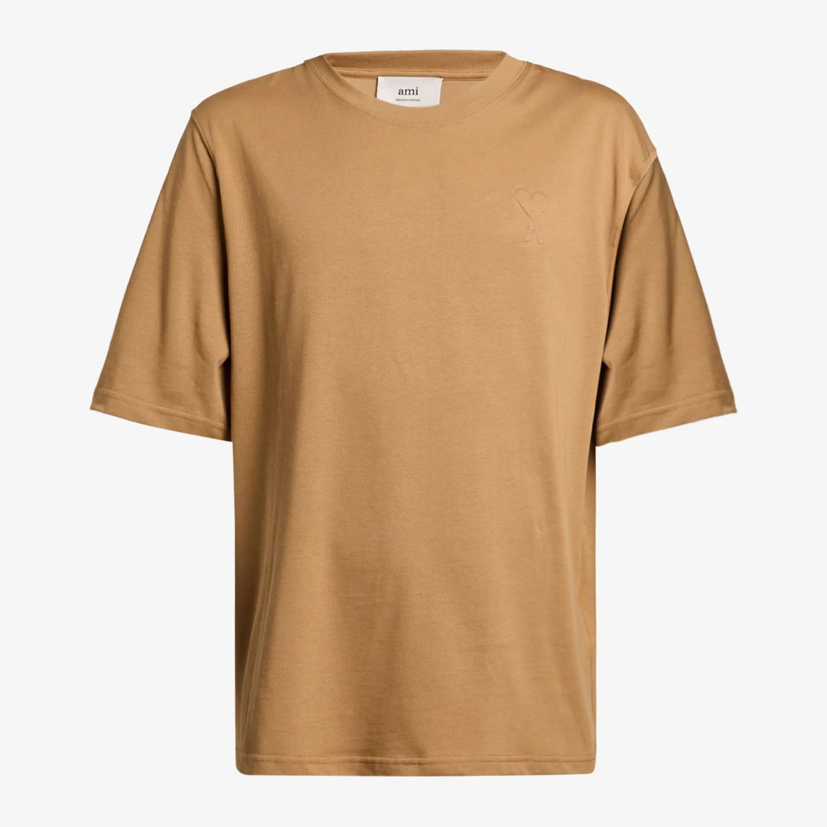 AMI Paris Tonal Heart Logo T-Shirt in Tan